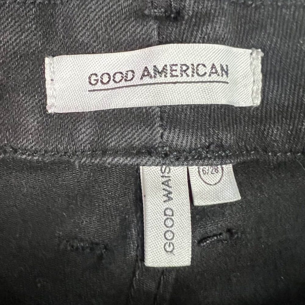 Good American Size 6 Black Distressed Raw Hem Good Waist Skinny Jeans - Picture 9 of 10